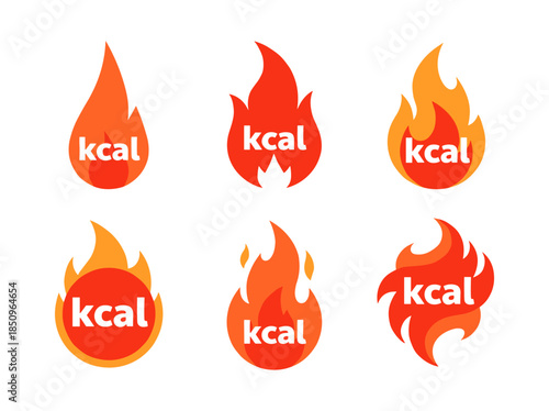 Kcal burning fire energy metabolism symbol icon set