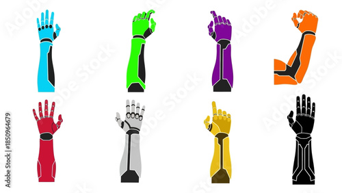 Diverse Collection of Robot Arm Vectors Illustrating Technological Advancement and Innovation