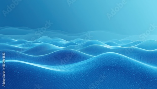 Abstract Blue Digital Data Landscape with Smooth Flowing Waves and Futuristic Technology Background