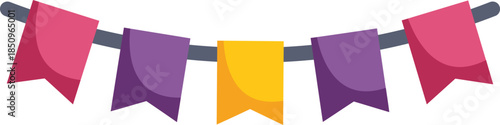 Brightly colored flags strung together, adding a touch of celebration and joy to any occasion