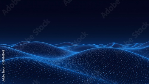 Deep Blue Abstract Digital Data Landscape with Dense Flowing Particle Waves and Futuristic Technology Background