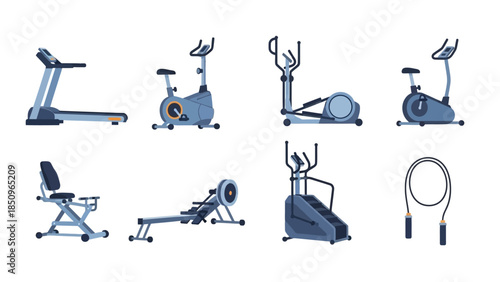 Collection of various gym equipment illustrations for fitness and active lifestyle concepts