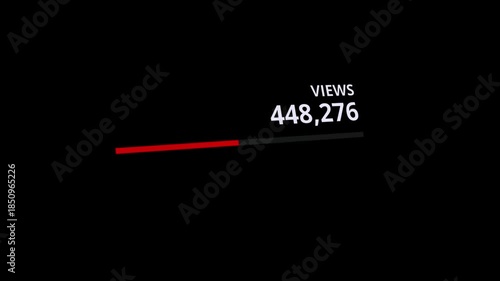 Animated views number of viral content. Counter quickly increasing to 1 Million video views. 4K footage on black screen