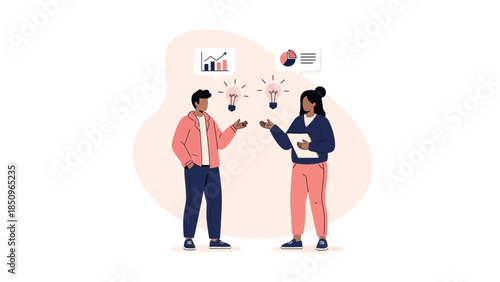 Business professionals discussing innovative ideas and data analysis in a modern office setting