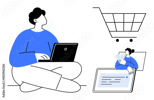 Online shopping concept. Online shopping using laptops, tablets, and modern devices. Online shopping ensuring convenience, digital interaction, and smooth transactions. Perfect for e-commerce