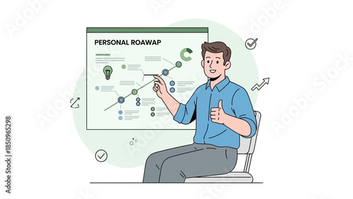 Businessman presenting a personal development roadmap for career planning and goal setting