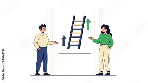 Positive Growth and Progress Concept with Two People Discussing Ladder Action