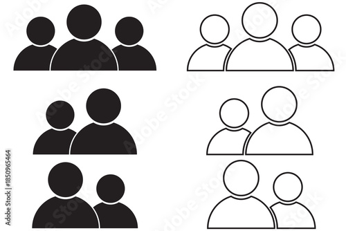 user icon set person profile contact people group team outline stroke social member partnership teamwork business human sign symbol web buttons flat vector illustration