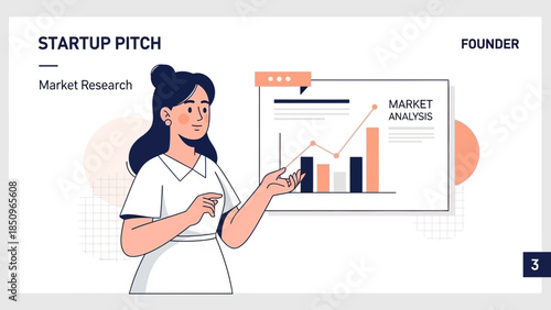 Startup Pitch Illustration Focused on Market Research and Data Presentation