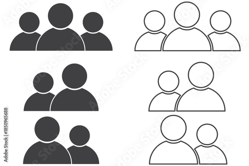 user icon set person profile contact people group team outline stroke social member partnership teamwork business human sign symbol web buttons flat vector illustration