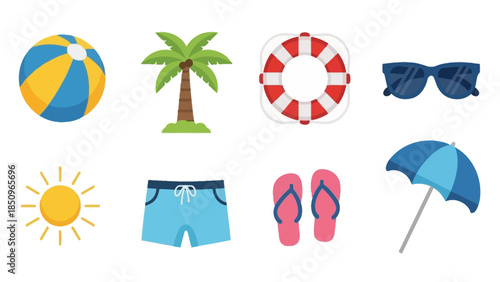 Vibrant summer vacation essentials featuring playful illustrations and bright color palettes