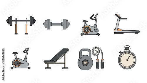 Illustration of fitness equipment and exercise tools for gym training motivation