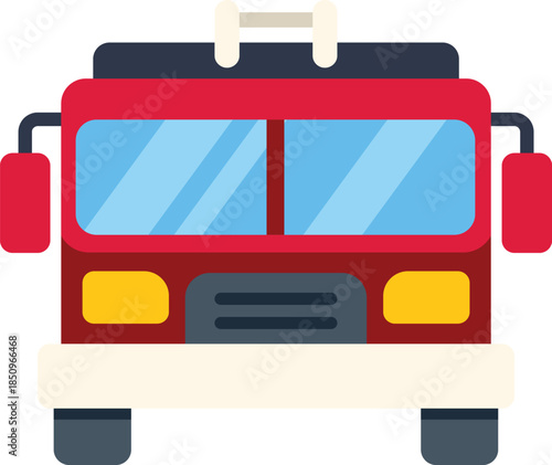 Front view of a red firetruck, parked and ready for action