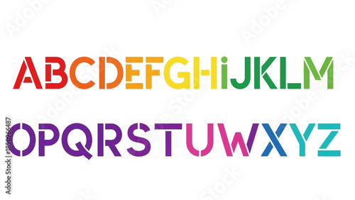Rainbow stencil alphabet displaying capital letters from A to Z in vibrant colors