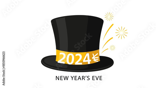 Festive 2024 New Year's Eve celebration top hat with fireworks design element