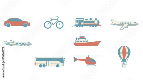 Diverse Transportation Vector Illustration Representing Different Modes of Travel Available