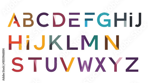 Colorful Alphabet Letters with Overlapping Design Elements on a White Background for Educational
