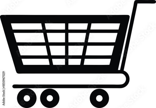 Simple black silhouette of a shopping cart on a white background