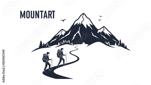 Hiking adventure with friends in the mountains vector illustration for travel posters