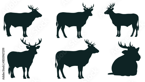 Elegant deer silhouette compilation showcasing diverse poses on a clean white background