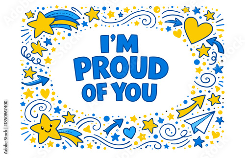 Colorful motivational message with stars, hearts, and arrows