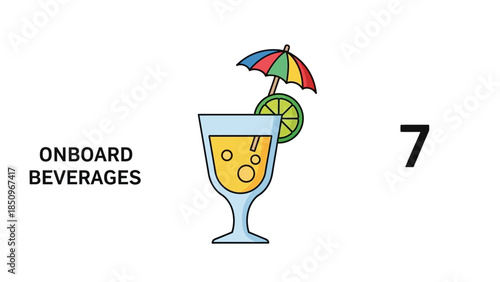 Illustration of Onboard Beverages Menu Item Number Seven Featuring a Tropical Drink