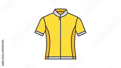 Vector illustration of a yellow cycling jersey with short sleeves and a zip front, ideal for
