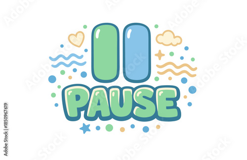 Playful pause icon with blue and green buttons and decorative elements
