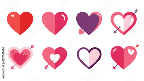Collection of charming hearts icons with arrows illustrations perfect for valentine's day and love