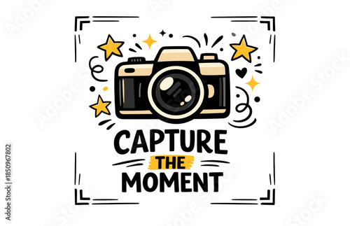 Vintage camera with stars and capture the moment text design