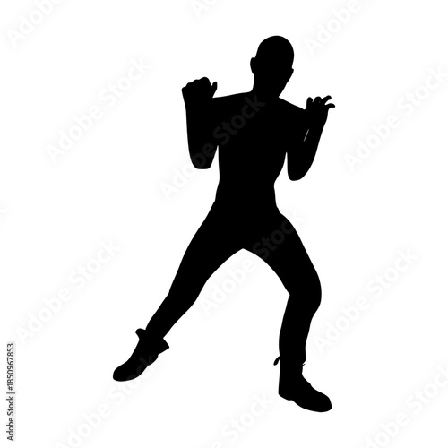 Attacking zombie monster silhouette. Spooky and scary character. Isolated on white background.