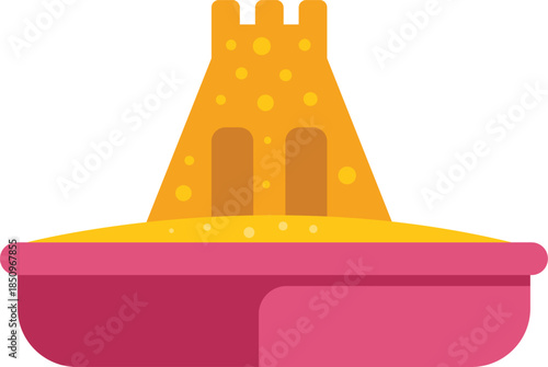 Simple sandcastle standing in pink sandbox, perfect for summer and vacation projects