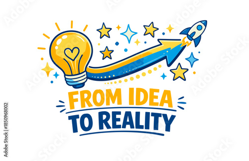 Light bulb and rocket motif depicting innovation and progress