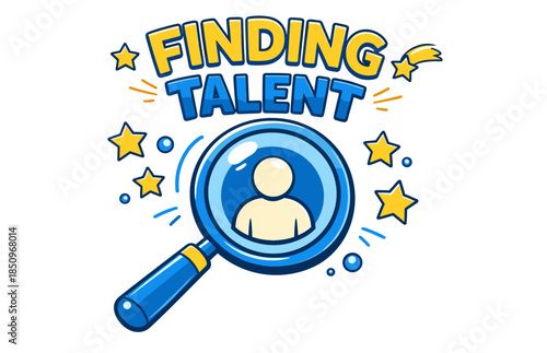 Finding talent: cartoon magnifying glass and stars