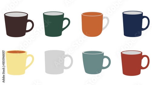 Colorful Assortment of Coffee Mugs Isolated on White Background Illustration
