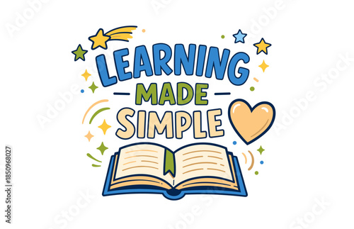 Learning made simple: colorful educational design with open book and stars