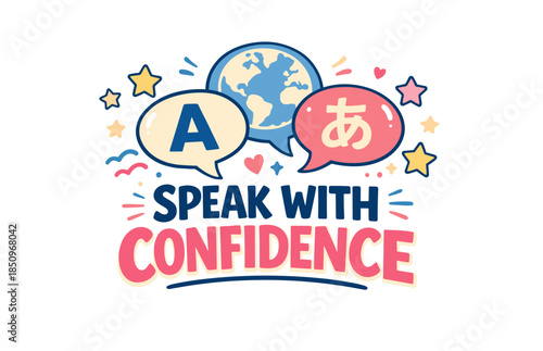 Multilingual communication concept with speech bubbles and global theme