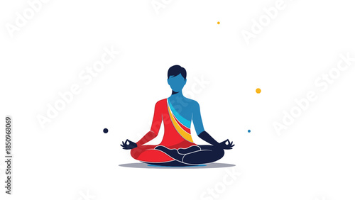 Colorful vector illustration of a woman in lotus position meditating peacefully for wellness