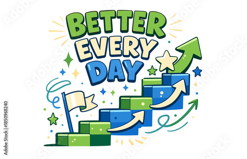 Motivational growth graphic with staircase and upward arrows