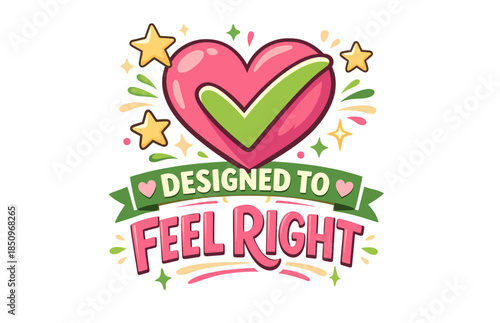 Heart and checkmark design with stars and decorative elements