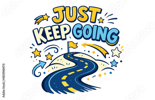 Motivational road to success with inspirational message in blue and yellow design