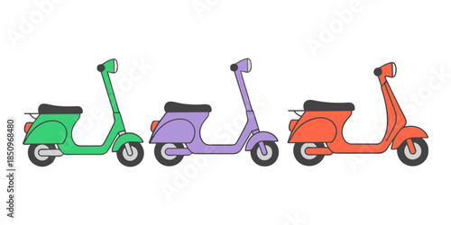 Retro scooters in colorful flat design vector illustration