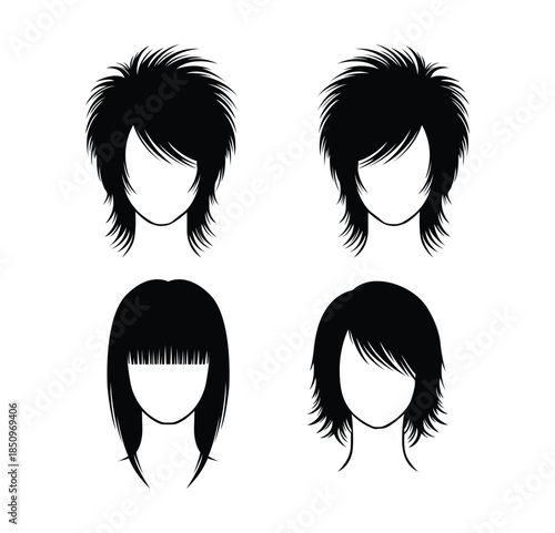 Set of various women's hairstyles silhouettes vector in black color isolated on transparent background