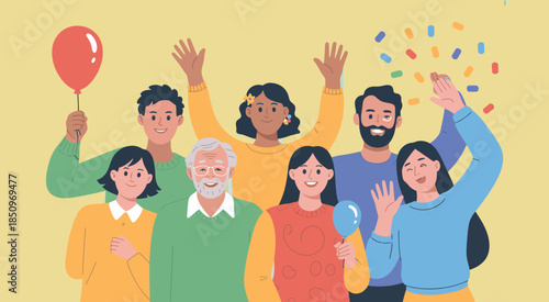 Flat Design Illustration of Diverse People Laughing and Celebrating Together