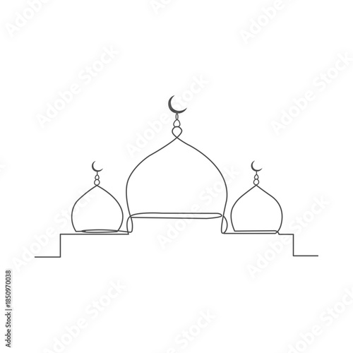 Continuous Line Art Mosque with Crescent Moons