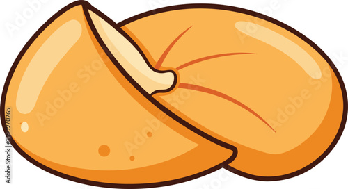 Two cartoon fortune cookies with one slightly open revealing a message