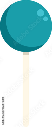 Turquoise candy lollipop with white stick isolated on white background, simple minimal design