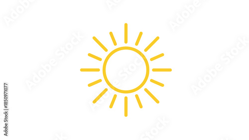 A bright yellow sun with radiating rays on a white background.