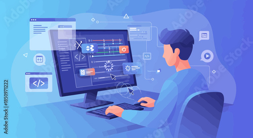 Creative Designer Working On Computer Animating 2D Project