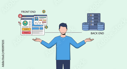 Balancing Front End And Back End Web Development Illustration